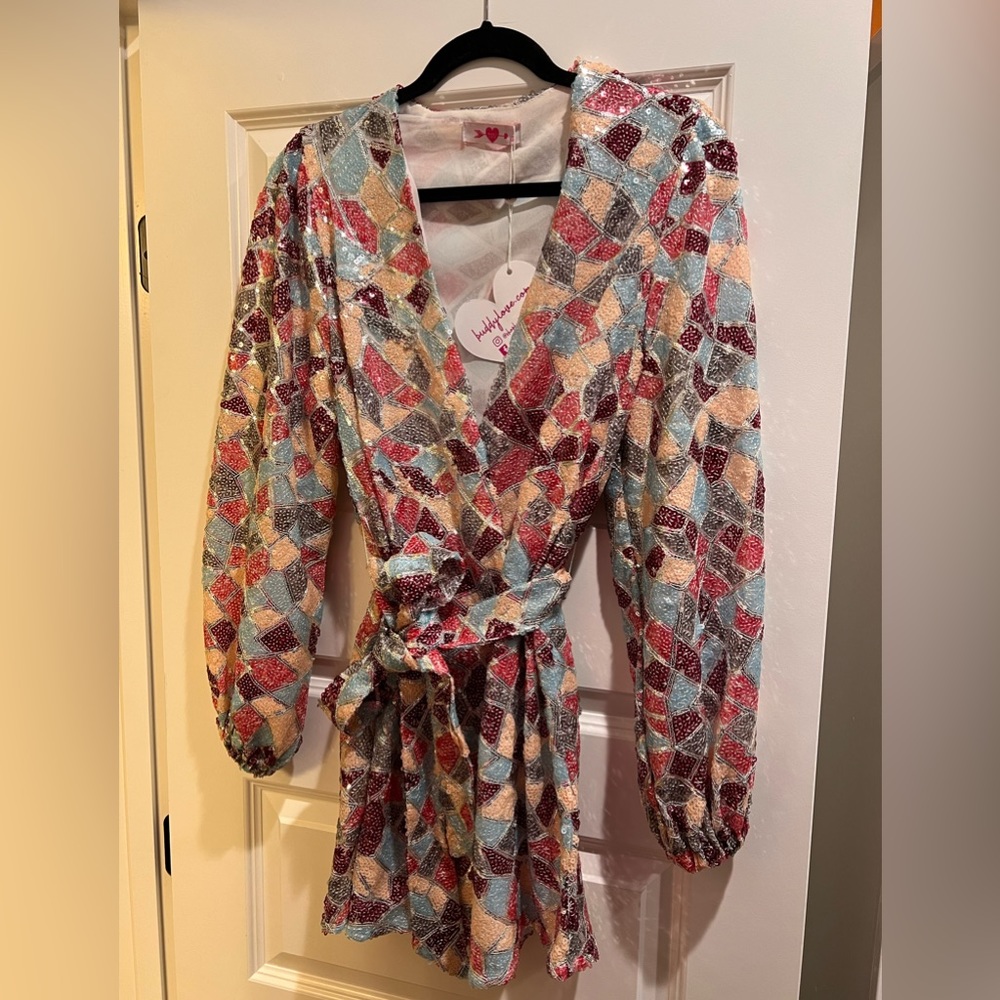 Buddy Love Adeline Sequin Wrap Dress - New with Tags. Size Small.